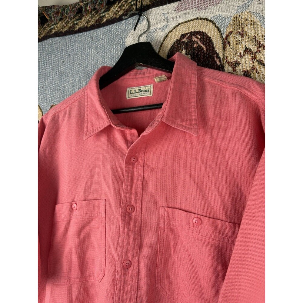 Vintage LL Bean Men's Cool Weave Long Sleeve Button Shirt Size XXL Made In USA